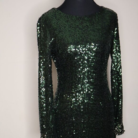 Emerald Green Sequins Cocktail Dress Size 2 by Badgley Mischka - Picture 1 of 14